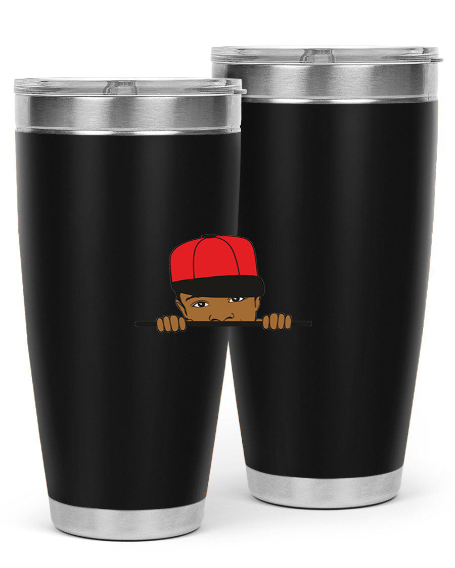 Black boy 3# tumbler in stainless steel with a sleek design, perfect for hot and cold beverages.