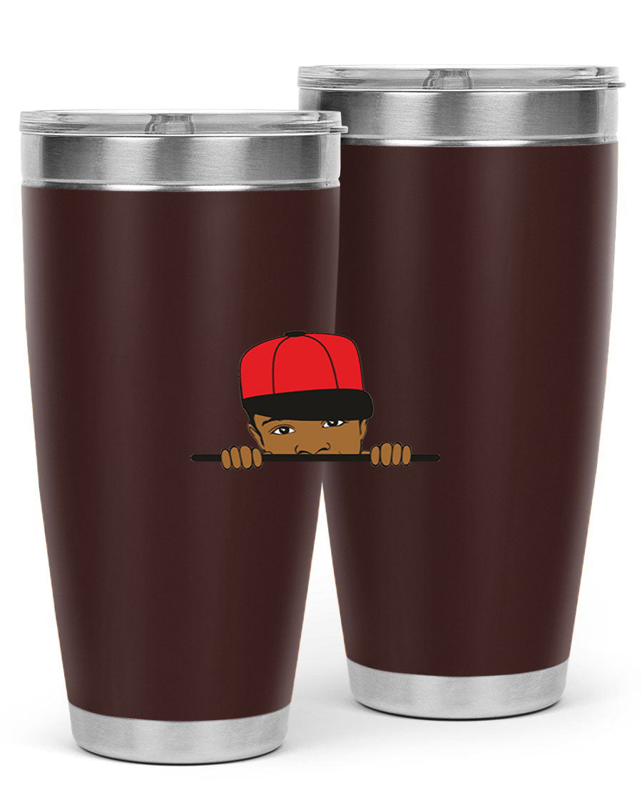 Black boy 3# tumbler in stainless steel with a sleek design, perfect for hot and cold beverages.