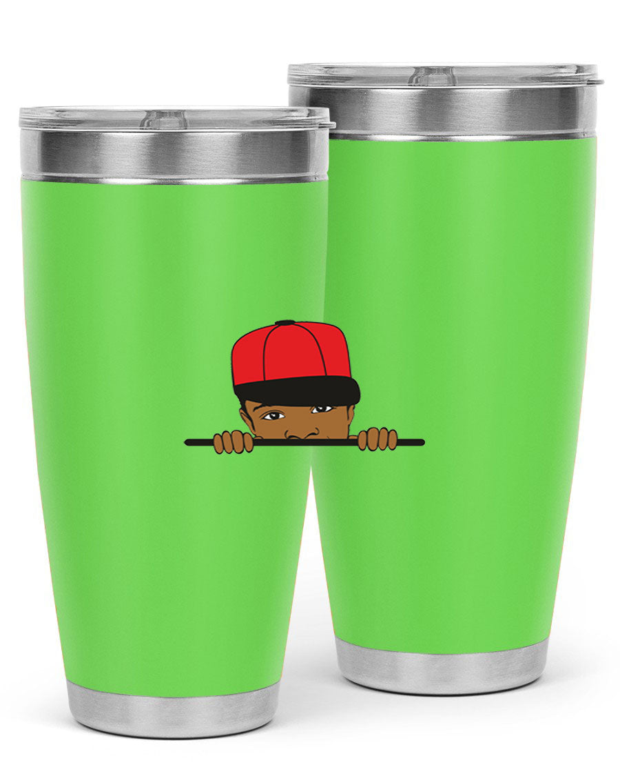 Black boy 3# tumbler in stainless steel with a sleek design, perfect for hot and cold beverages.