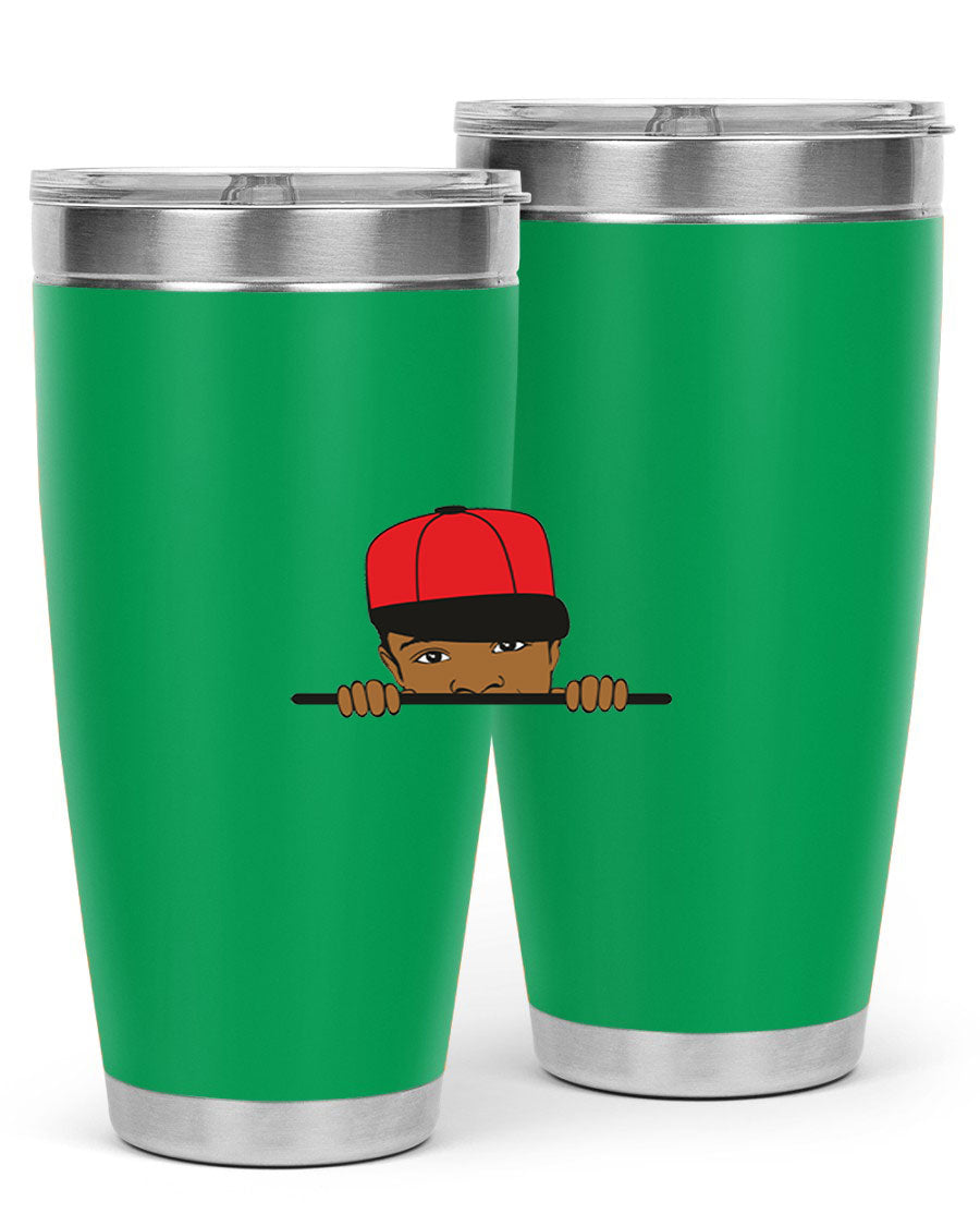 Black boy 3# tumbler in stainless steel with a sleek design, perfect for hot and cold beverages.