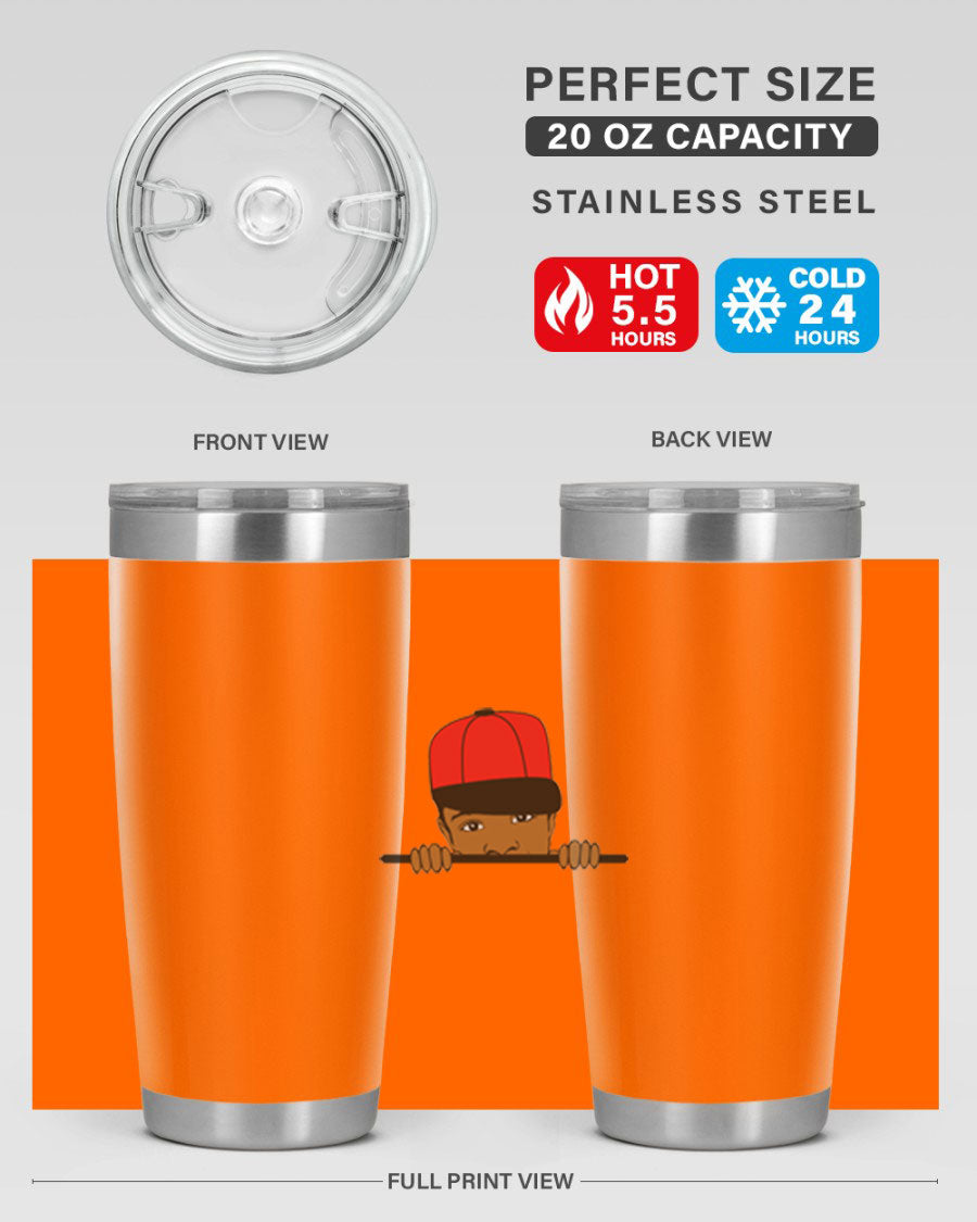 Black boy 3# tumbler in stainless steel with a sleek design, perfect for hot and cold beverages.