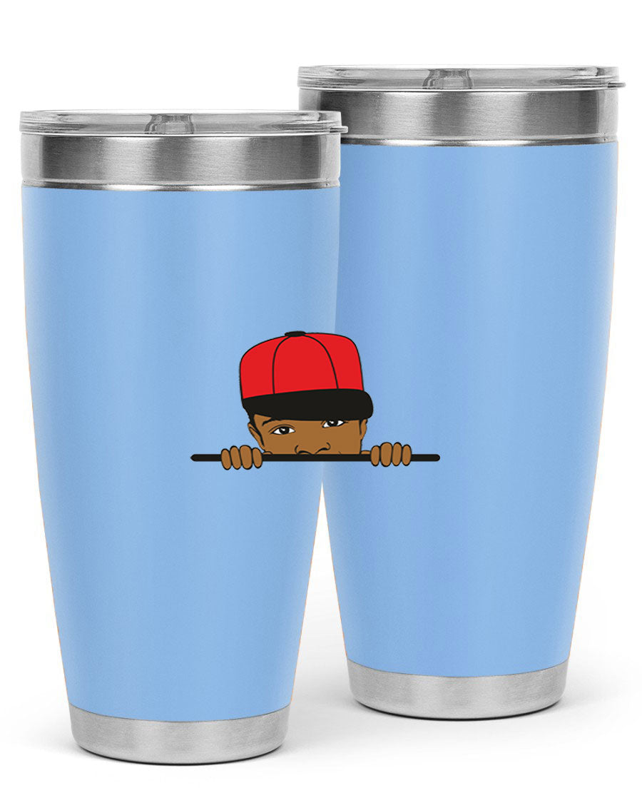 Black boy 3# tumbler in stainless steel with a sleek design, perfect for hot and cold beverages.