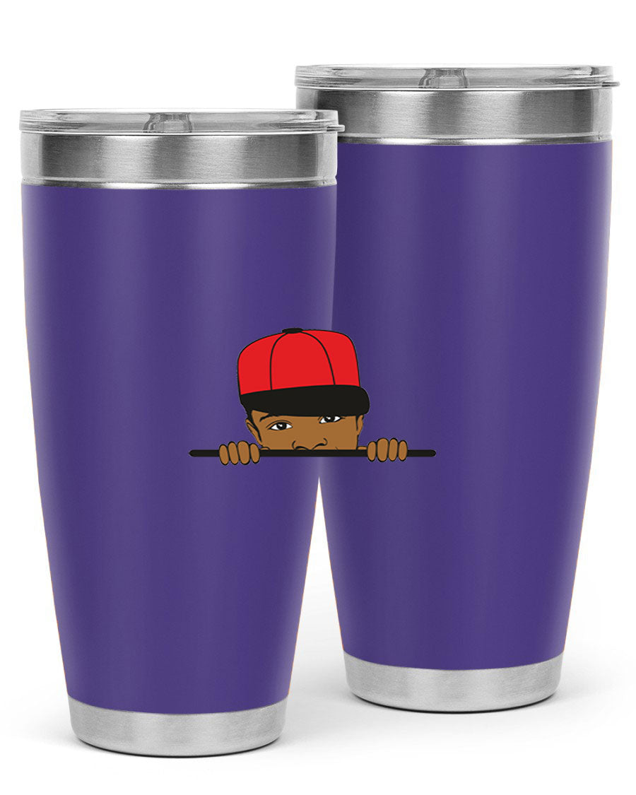 Black boy 3# tumbler in stainless steel with a sleek design, perfect for hot and cold beverages.