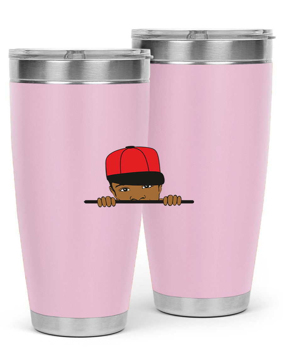 Black boy 3# tumbler in stainless steel with a sleek design, perfect for hot and cold beverages.