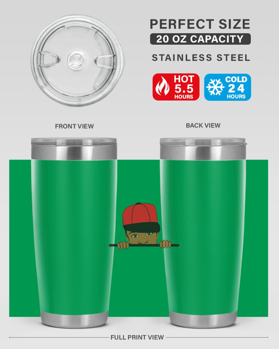 Black boy 3# tumbler in stainless steel with a sleek design, perfect for hot and cold beverages.