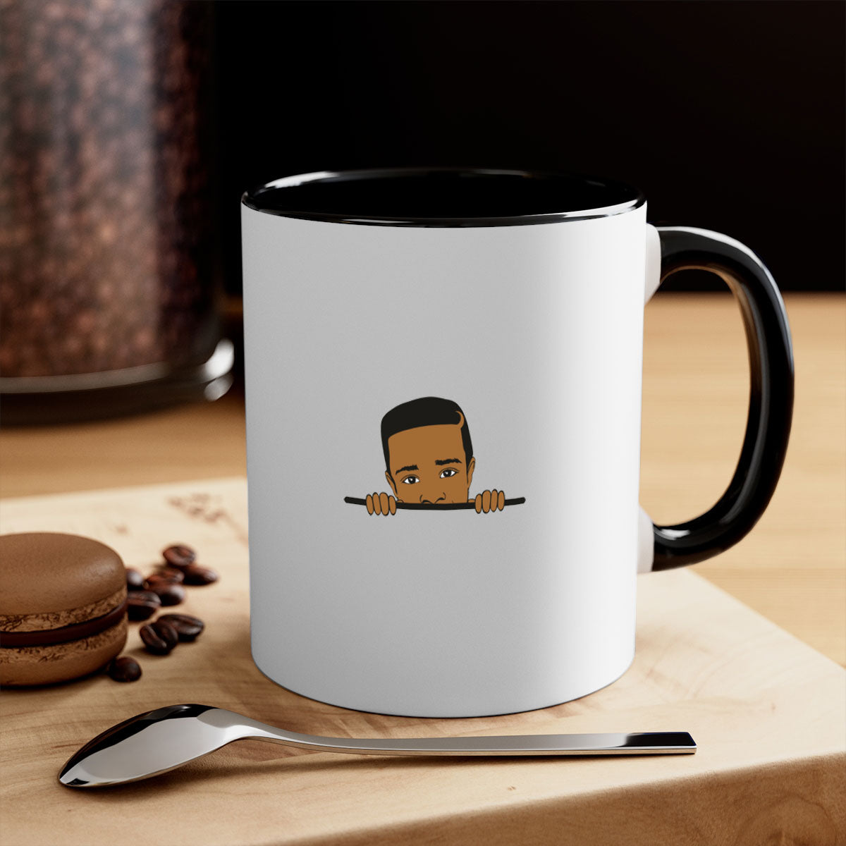 Black boy 5# Mug featuring a glossy finish with a colored handle and interior, available in multiple colors and sizes.