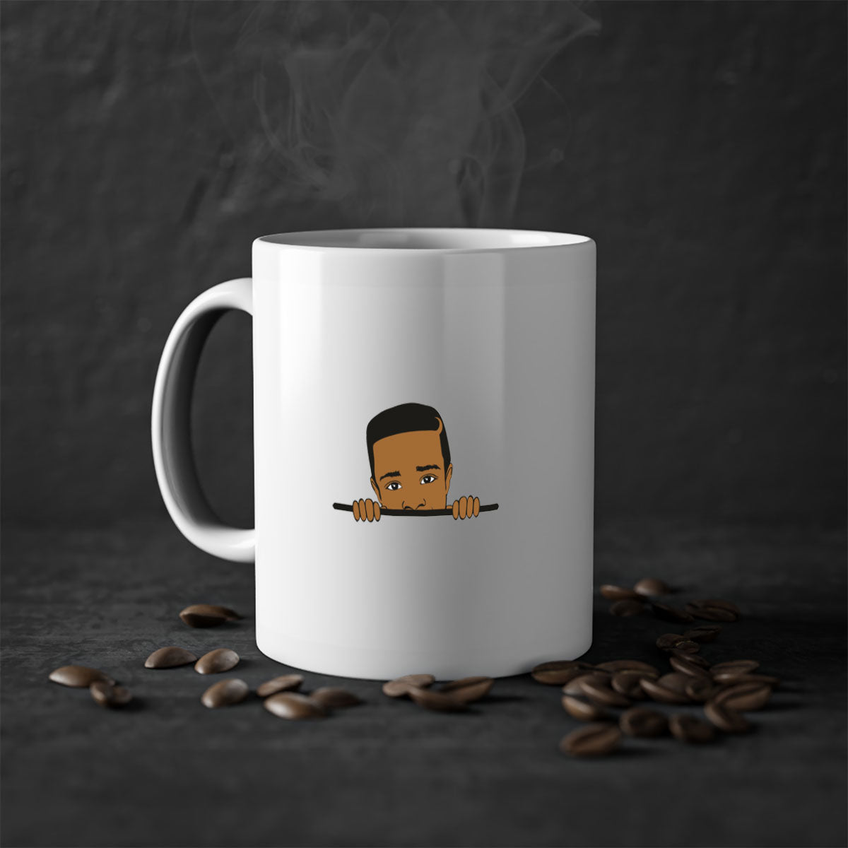 Black boy 5# Mug featuring a glossy finish with a colored handle and interior, available in multiple colors and sizes.