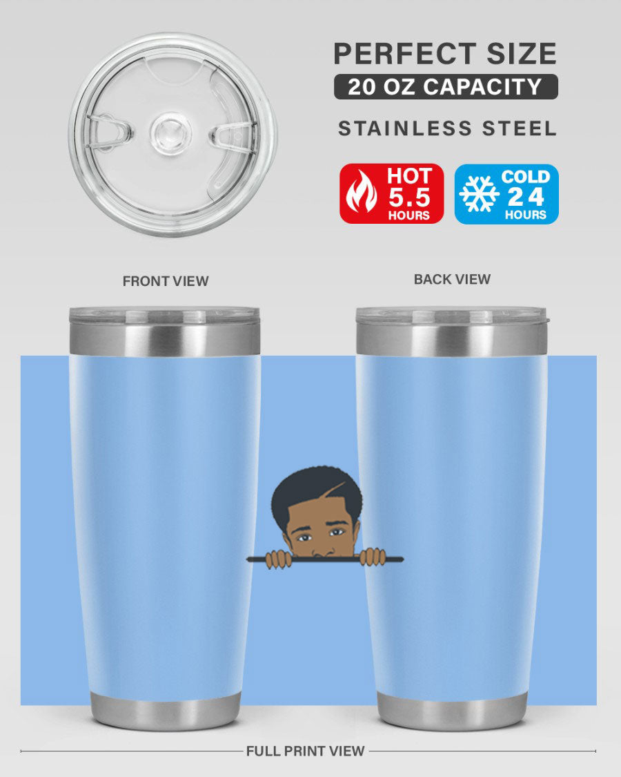 Black boy 7# tumbler in stainless steel with a sleek design, perfect for hot and cold beverages.