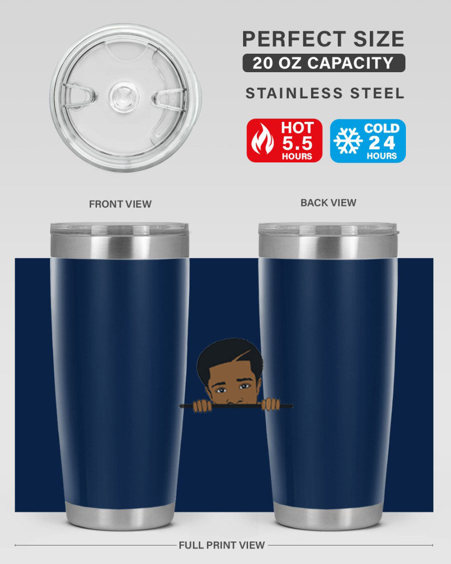 Black boy 7# tumbler in stainless steel with a sleek design, perfect for hot and cold beverages.