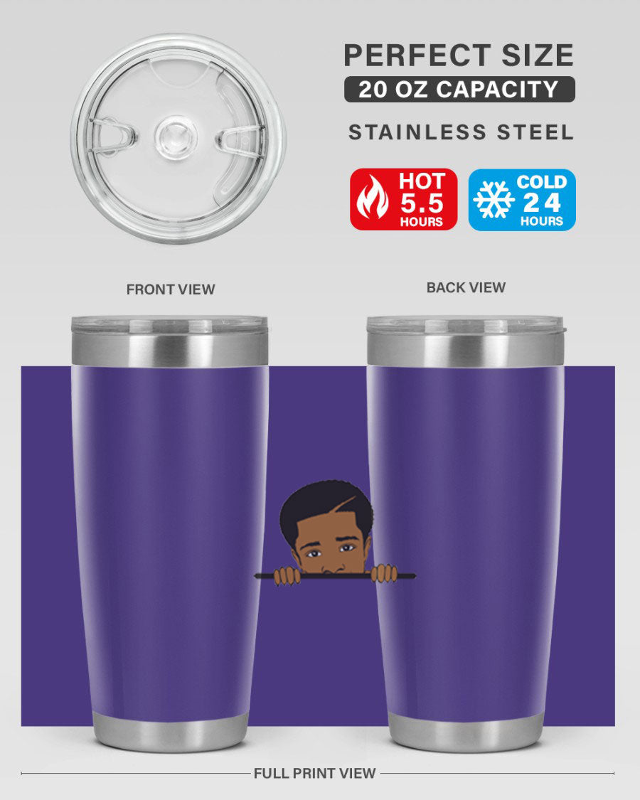 Black boy 7# tumbler in stainless steel with a sleek design, perfect for hot and cold beverages.