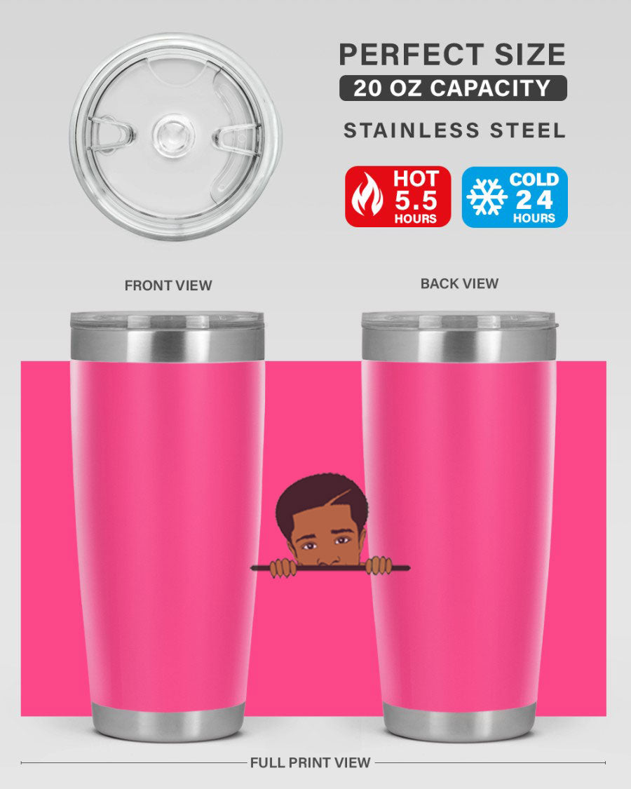 Black boy 7# tumbler in stainless steel with a sleek design, perfect for hot and cold beverages.