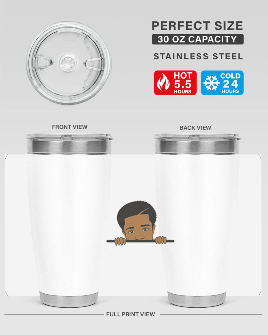 Black boy 7# tumbler in stainless steel with a sleek design, perfect for hot and cold beverages.