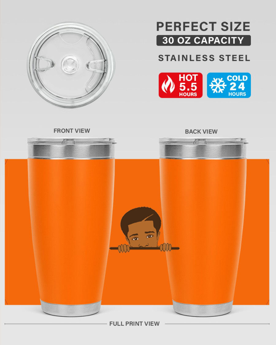 Black boy 7# tumbler in stainless steel with a sleek design, perfect for hot and cold beverages.