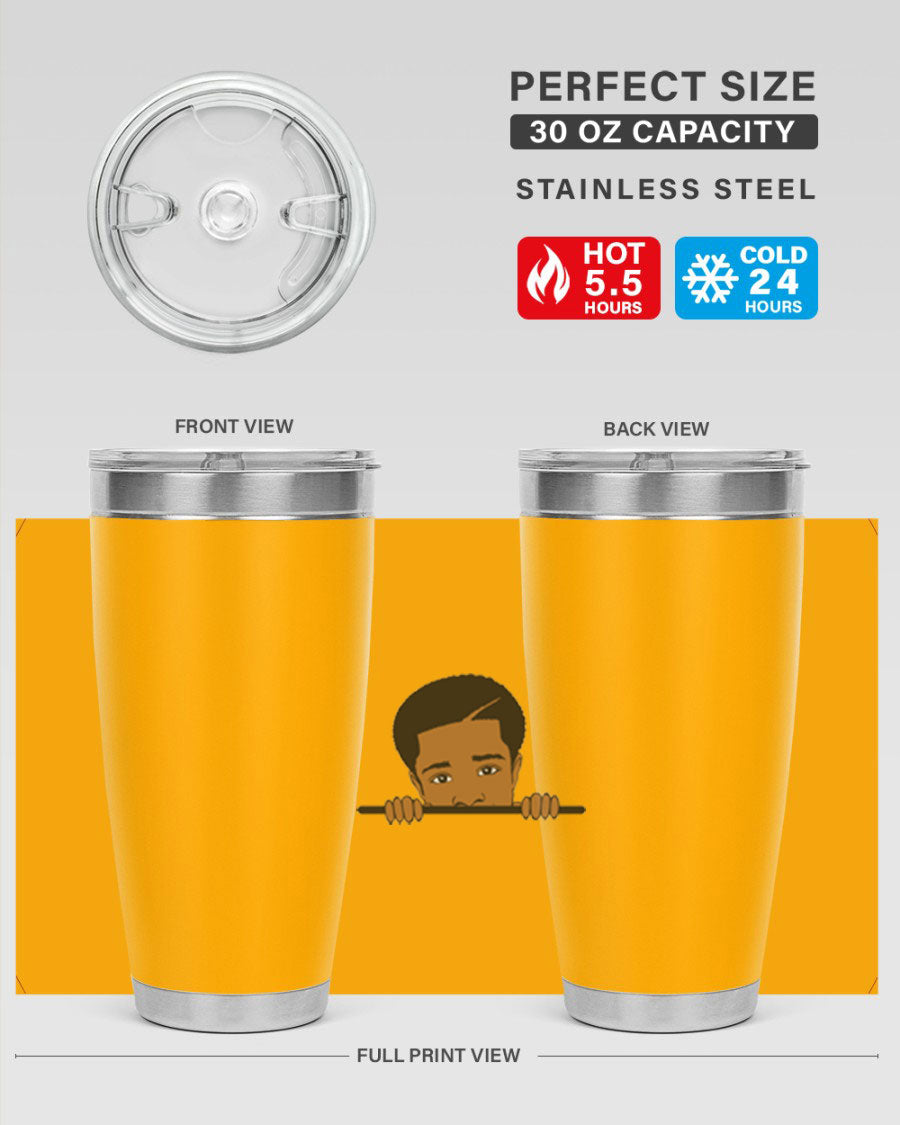 Black boy 7# tumbler in stainless steel with a sleek design, perfect for hot and cold beverages.