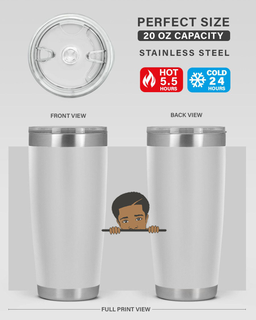 Black boy 7# tumbler in stainless steel with a sleek design, perfect for hot and cold beverages.