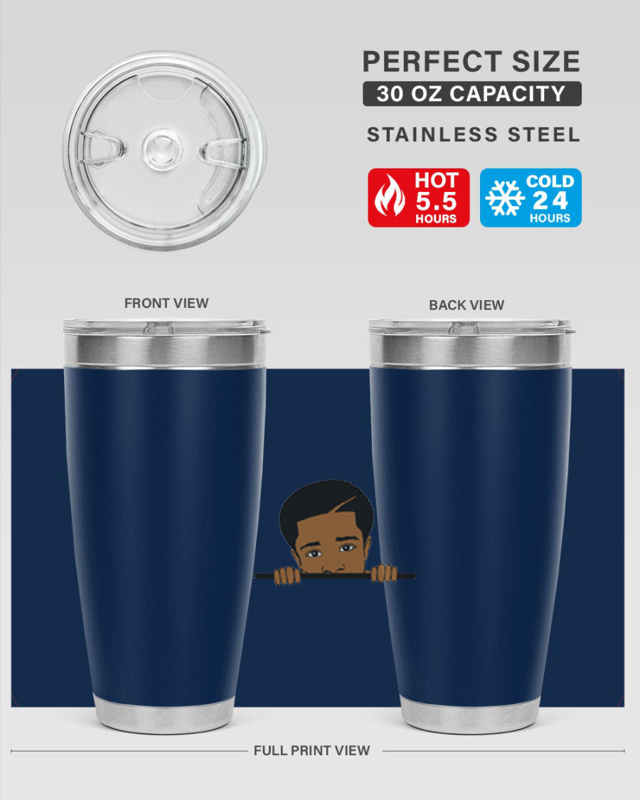 Black boy 7# tumbler in stainless steel with a sleek design, perfect for hot and cold beverages.