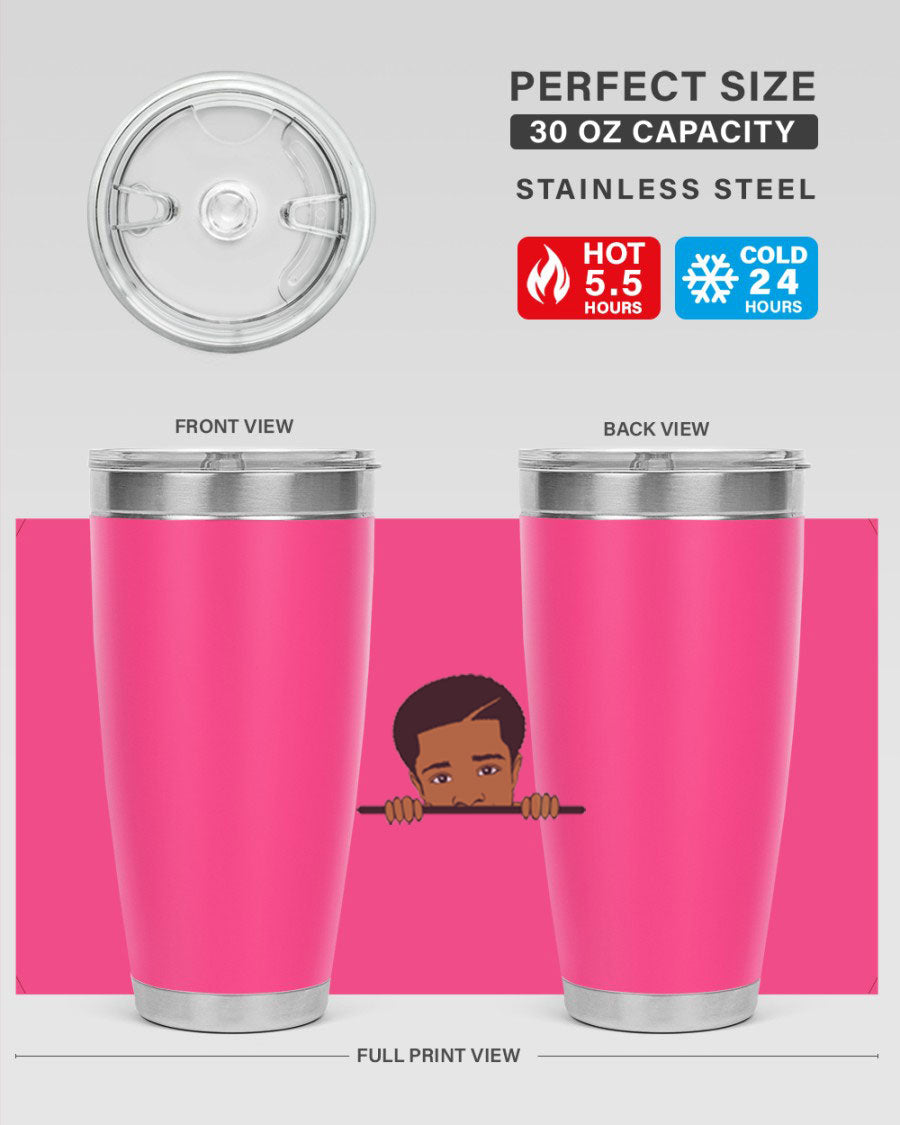 Black boy 7# tumbler in stainless steel with a sleek design, perfect for hot and cold beverages.