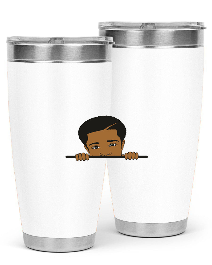 Black boy 7# tumbler in stainless steel with a sleek design, perfect for hot and cold beverages.