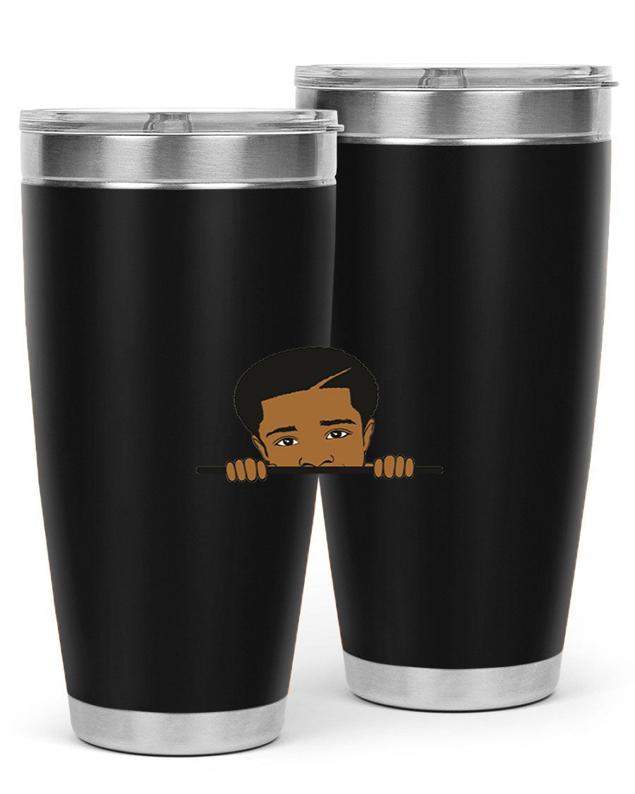 Black boy 7# tumbler in stainless steel with a sleek design, perfect for hot and cold beverages.