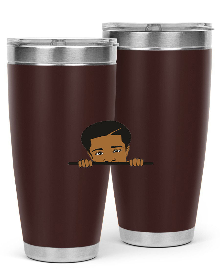 Black boy 7# tumbler in stainless steel with a sleek design, perfect for hot and cold beverages.