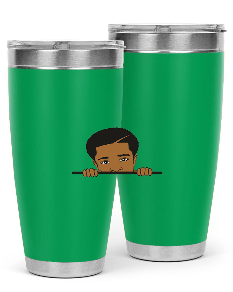 Black boy 7# tumbler in stainless steel with a sleek design, perfect for hot and cold beverages.