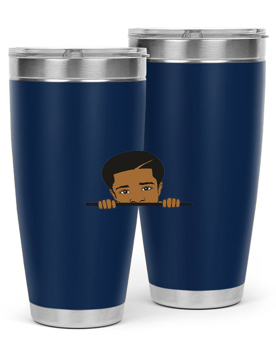 Black boy 7# tumbler in stainless steel with a sleek design, perfect for hot and cold beverages.