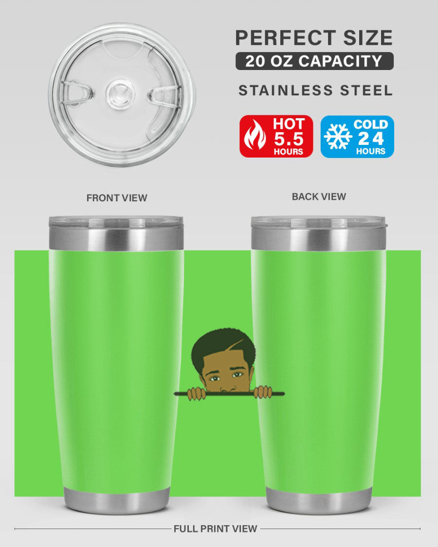 Black boy 7# tumbler in stainless steel with a sleek design, perfect for hot and cold beverages.