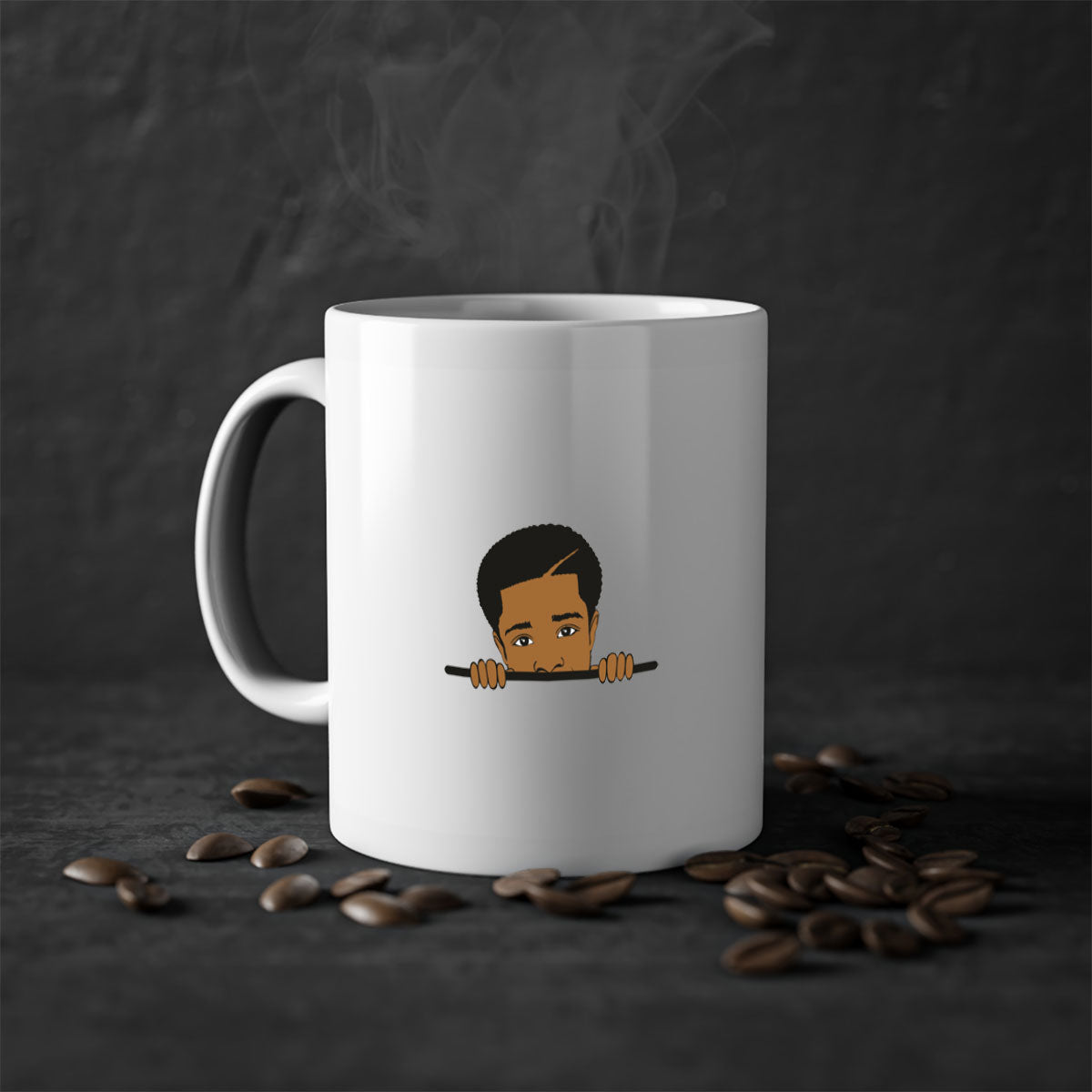 Black boy 7# Mug featuring a glossy finish with a colored handle and interior, available in multiple colors.