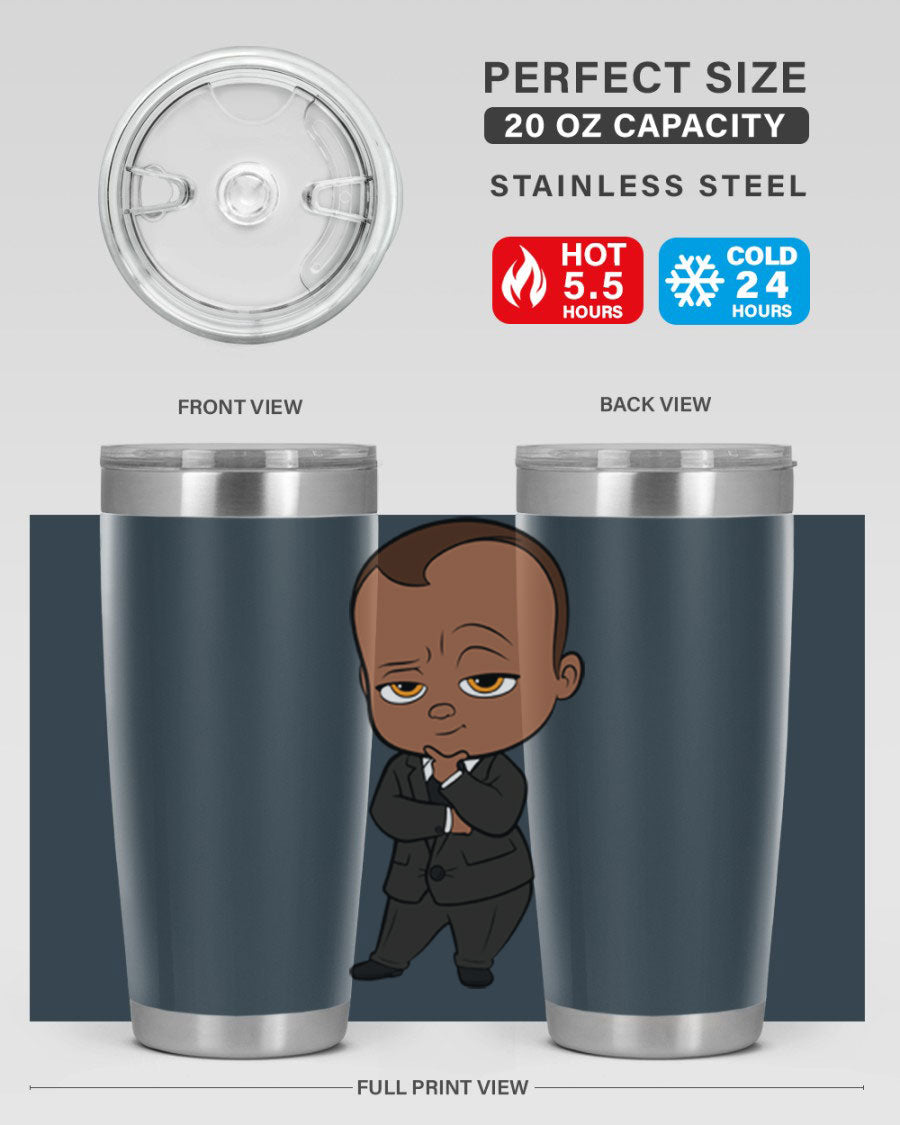 Black boy 9# tumbler in stainless steel with a sleek design, perfect for hot and cold beverages.