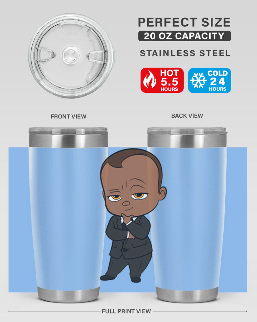 Black boy 9# tumbler in stainless steel with a sleek design, perfect for hot and cold beverages.