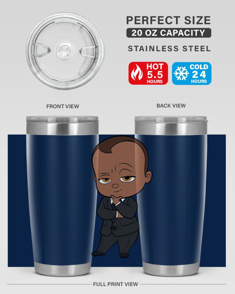 Black boy 9# tumbler in stainless steel with a sleek design, perfect for hot and cold beverages.