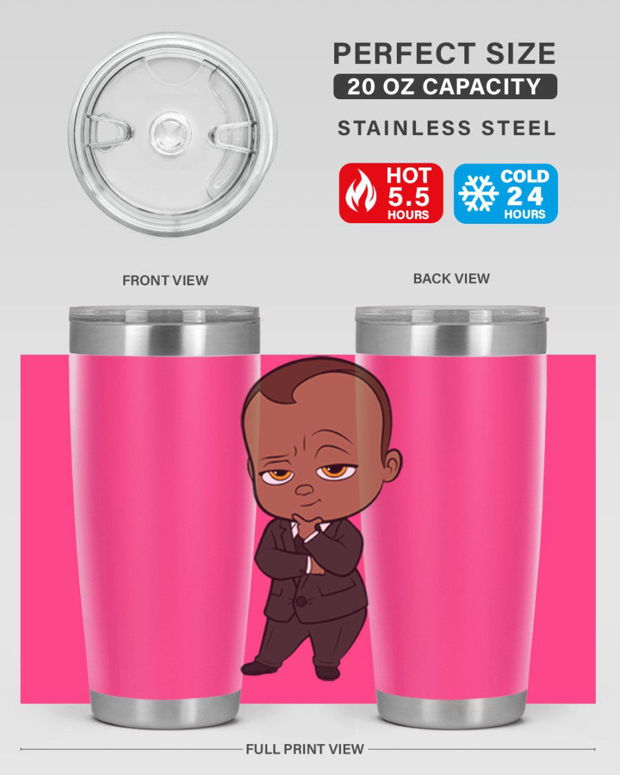 Black boy 9# tumbler in stainless steel with a sleek design, perfect for hot and cold beverages.