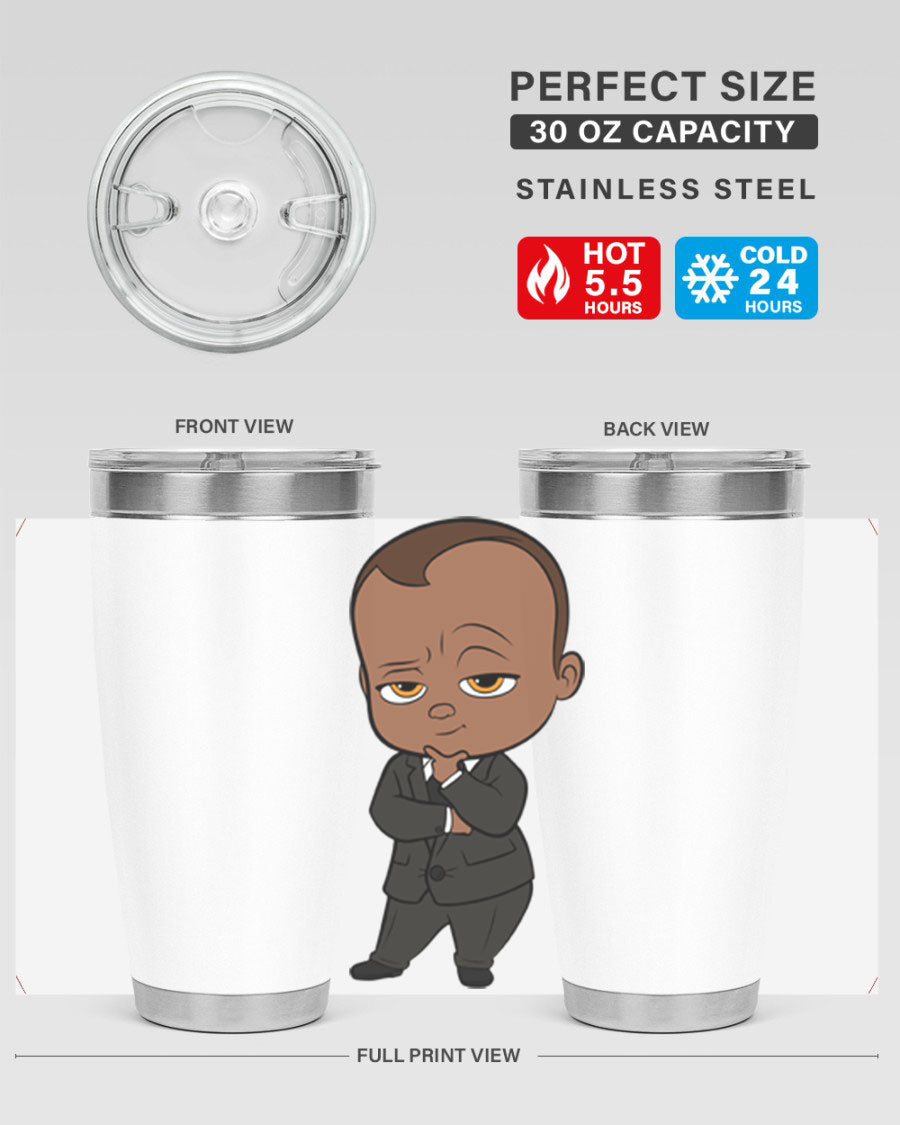 Black boy 9# tumbler in stainless steel with a sleek design, perfect for hot and cold beverages.