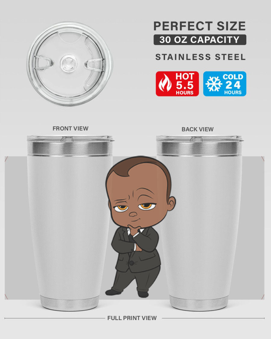 Black boy 9# tumbler in stainless steel with a sleek design, perfect for hot and cold beverages.