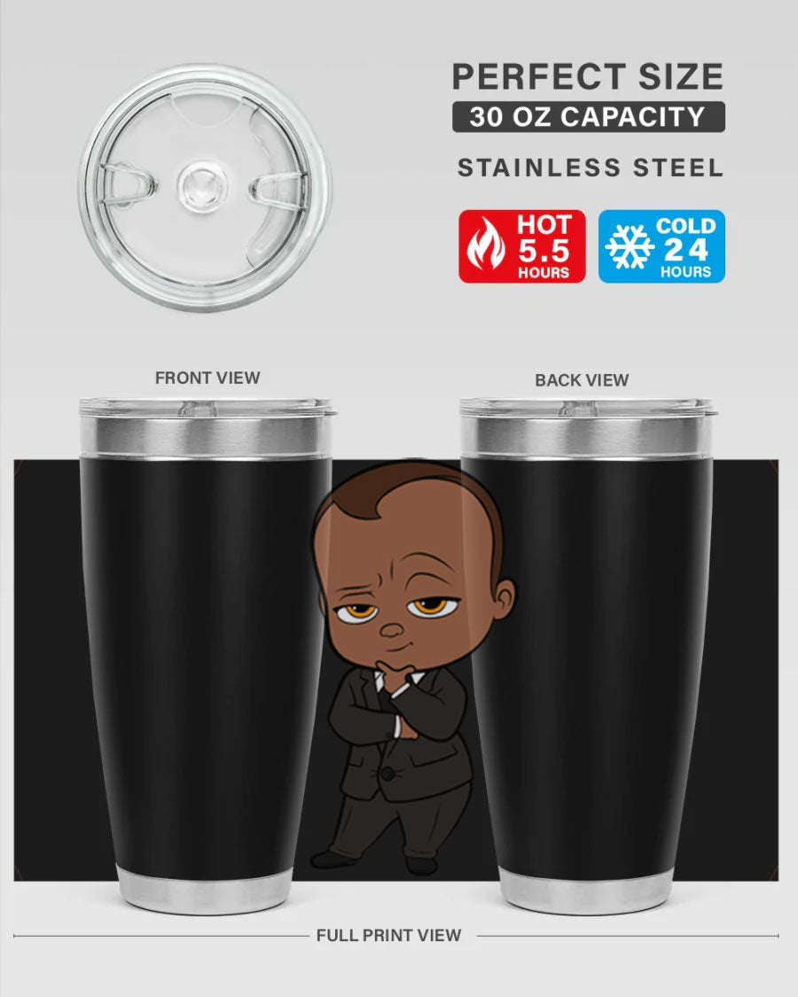 Black boy 9# tumbler in stainless steel with a sleek design, perfect for hot and cold beverages.