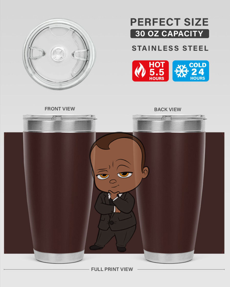 Black boy 9# tumbler in stainless steel with a sleek design, perfect for hot and cold beverages.