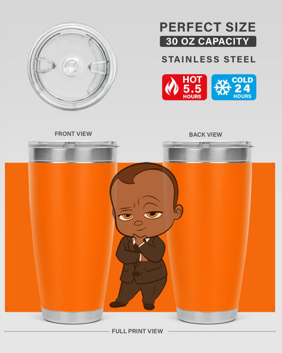 Black boy 9# tumbler in stainless steel with a sleek design, perfect for hot and cold beverages.