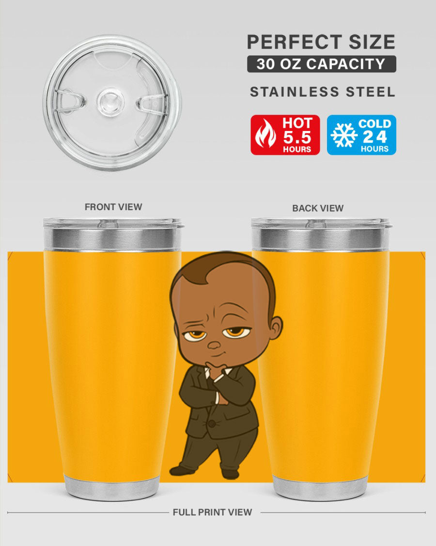 Black boy 9# tumbler in stainless steel with a sleek design, perfect for hot and cold beverages.