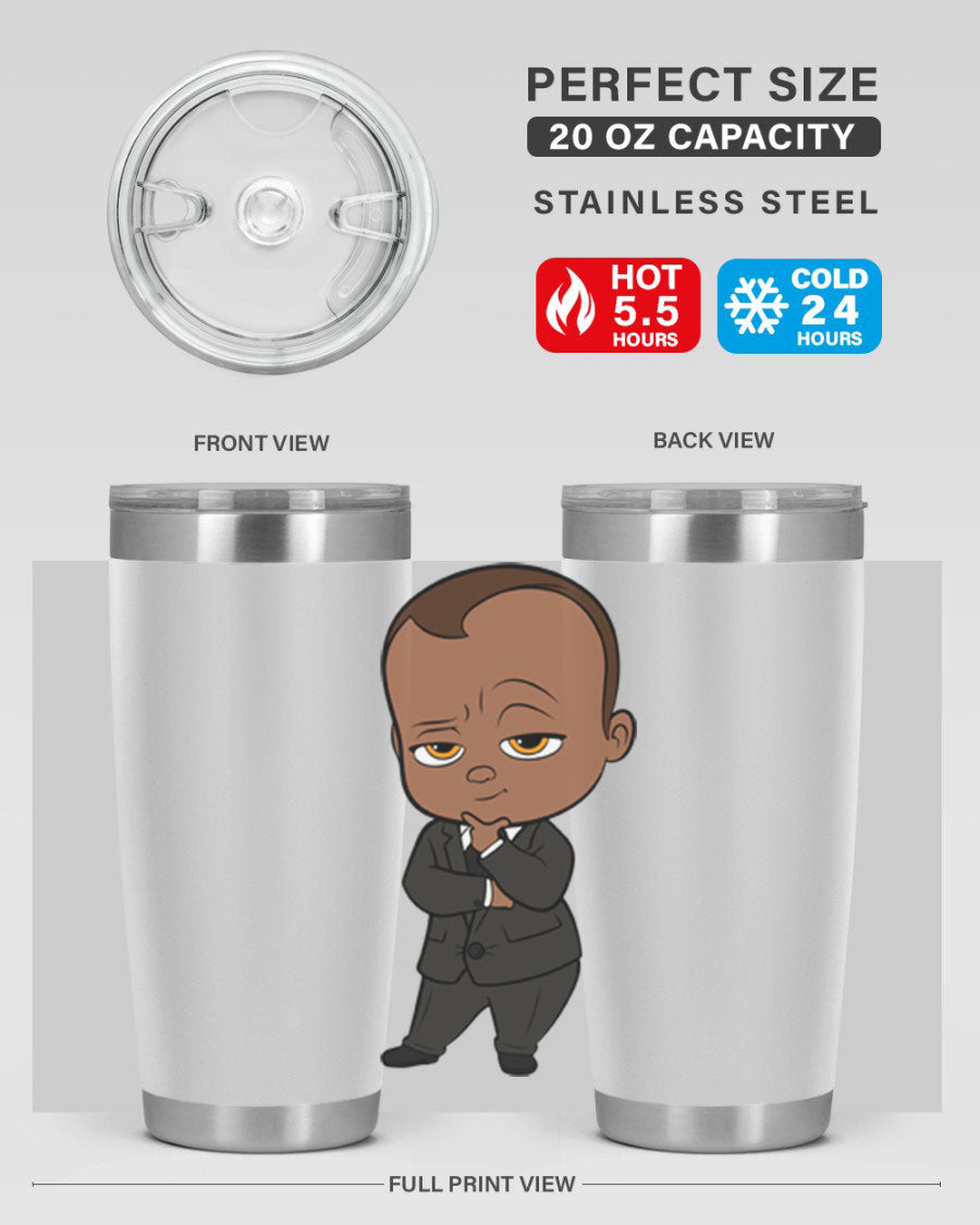 Black boy 9# tumbler in stainless steel with a sleek design, perfect for hot and cold beverages.