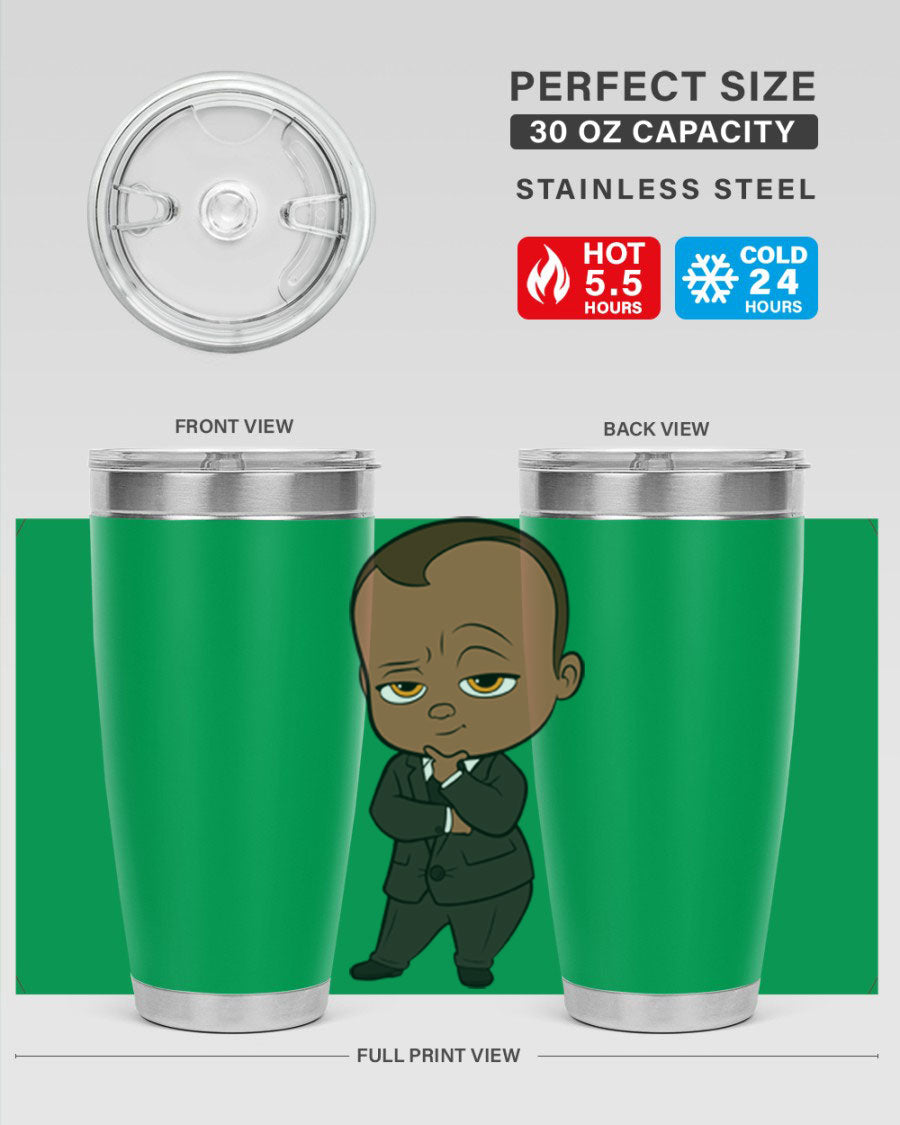 Black boy 9# tumbler in stainless steel with a sleek design, perfect for hot and cold beverages.