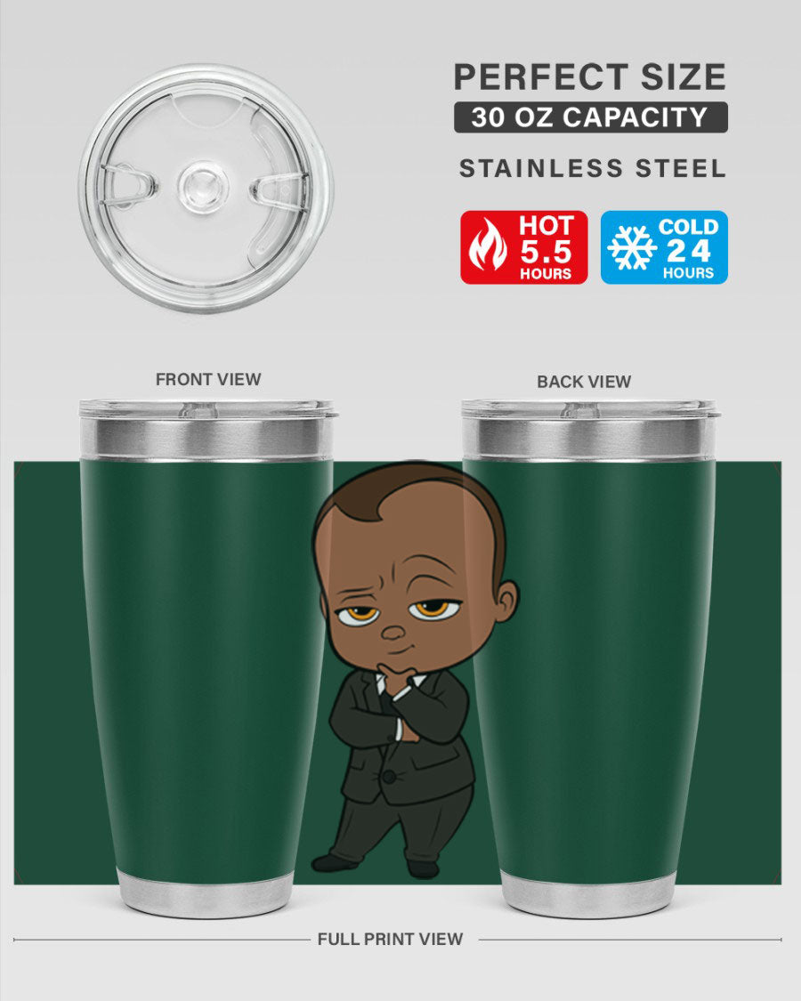 Black boy 9# tumbler in stainless steel with a sleek design, perfect for hot and cold beverages.