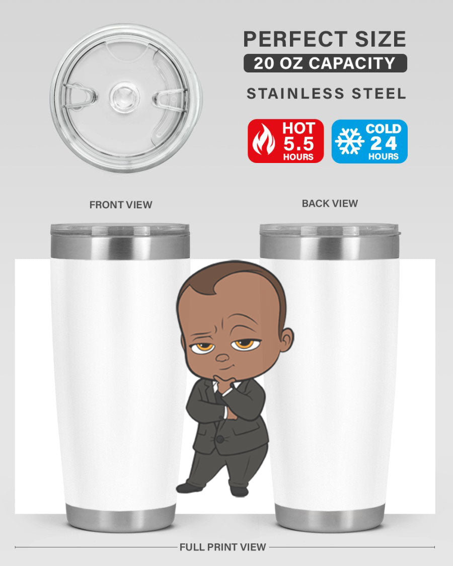 Black boy 9# tumbler in stainless steel with a sleek design, perfect for hot and cold beverages.