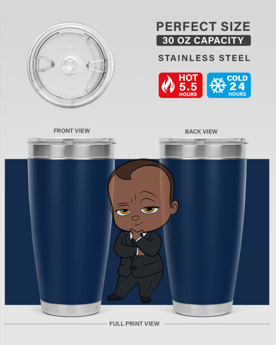 Black boy 9# tumbler in stainless steel with a sleek design, perfect for hot and cold beverages.