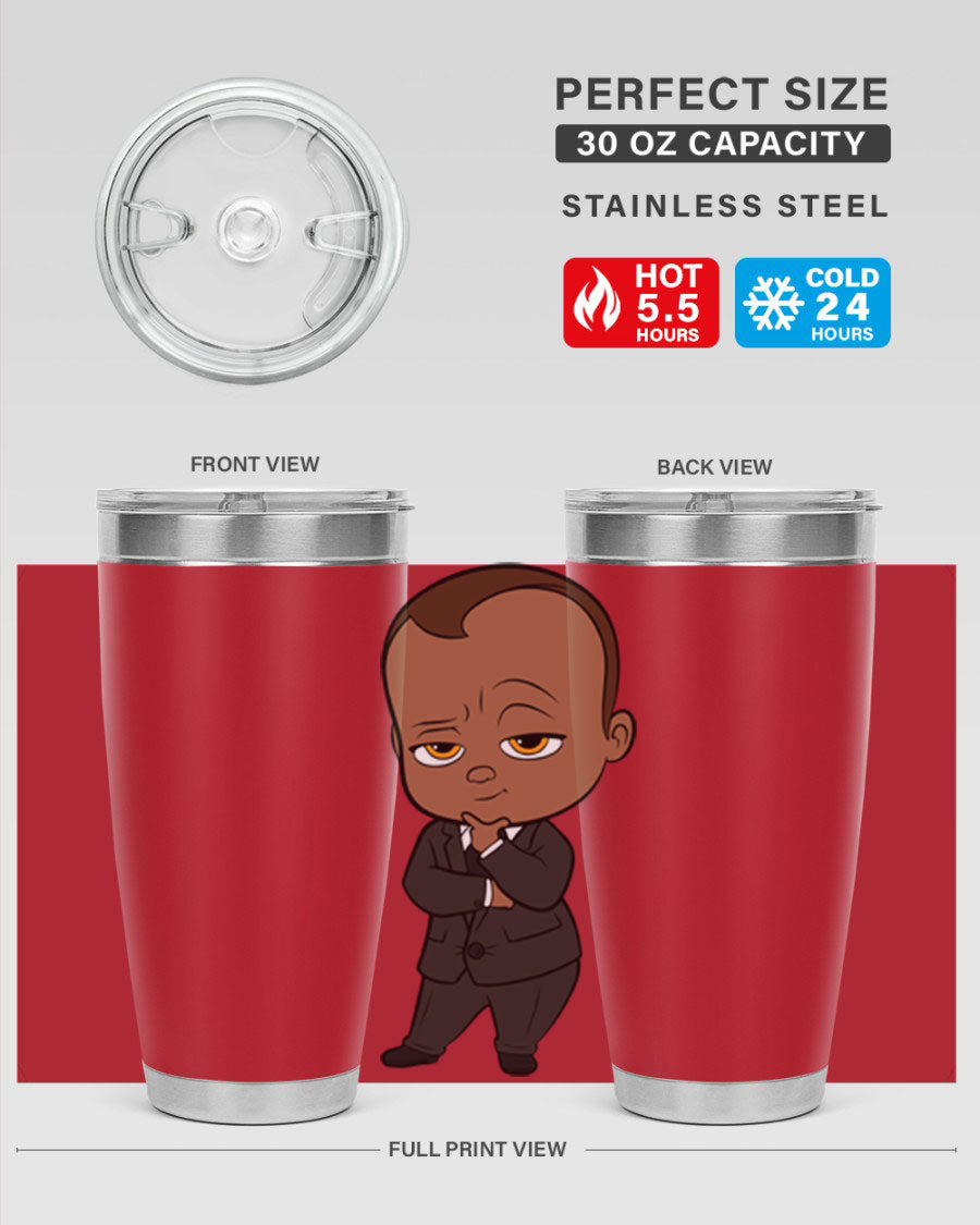 Black boy 9# tumbler in stainless steel with a sleek design, perfect for hot and cold beverages.