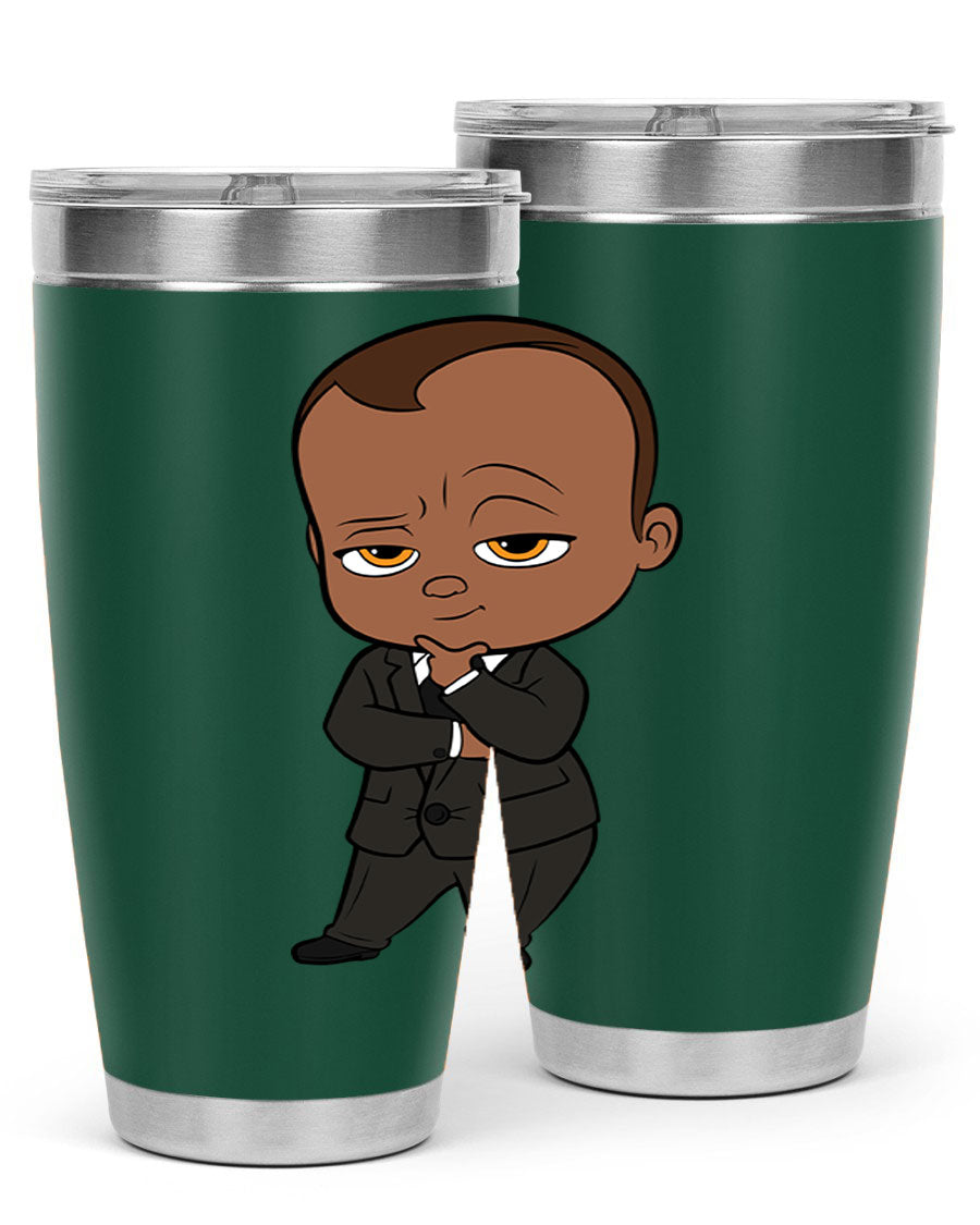 Black boy 9# tumbler in stainless steel with a sleek design, perfect for hot and cold beverages.