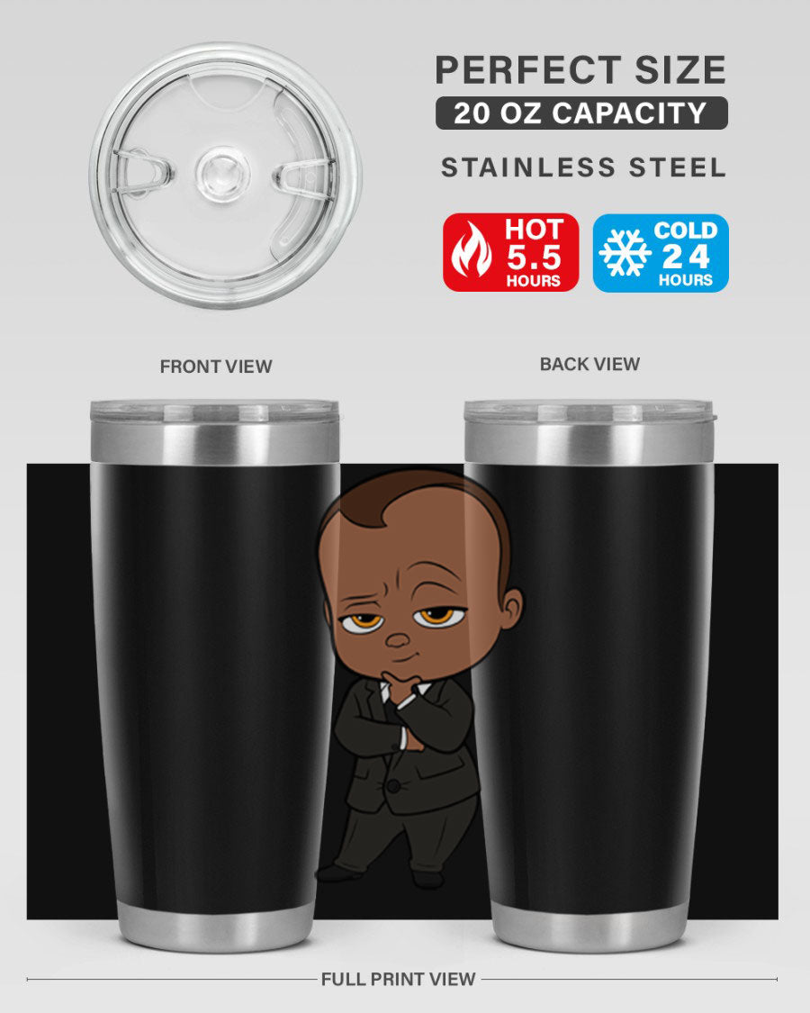 Black boy 9# tumbler in stainless steel with a sleek design, perfect for hot and cold beverages.