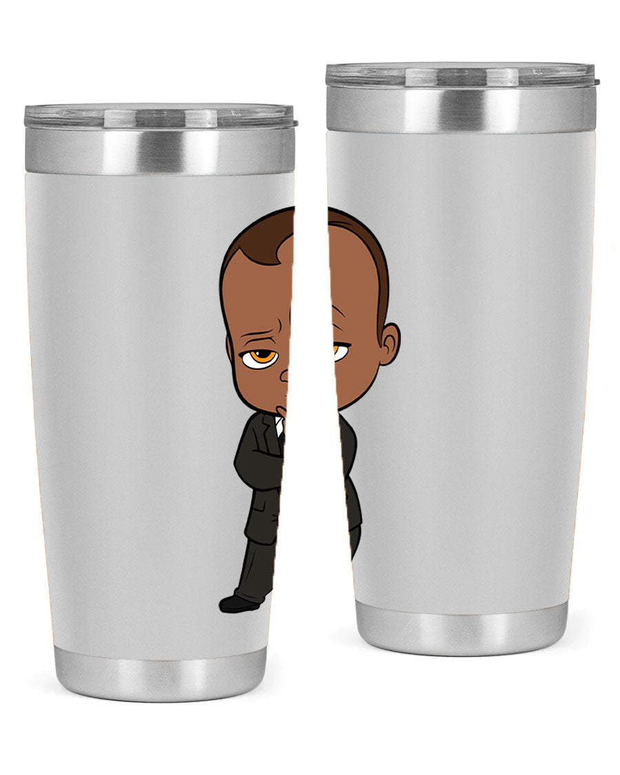 Black boy 9# tumbler in stainless steel with a sleek design, perfect for hot and cold beverages.