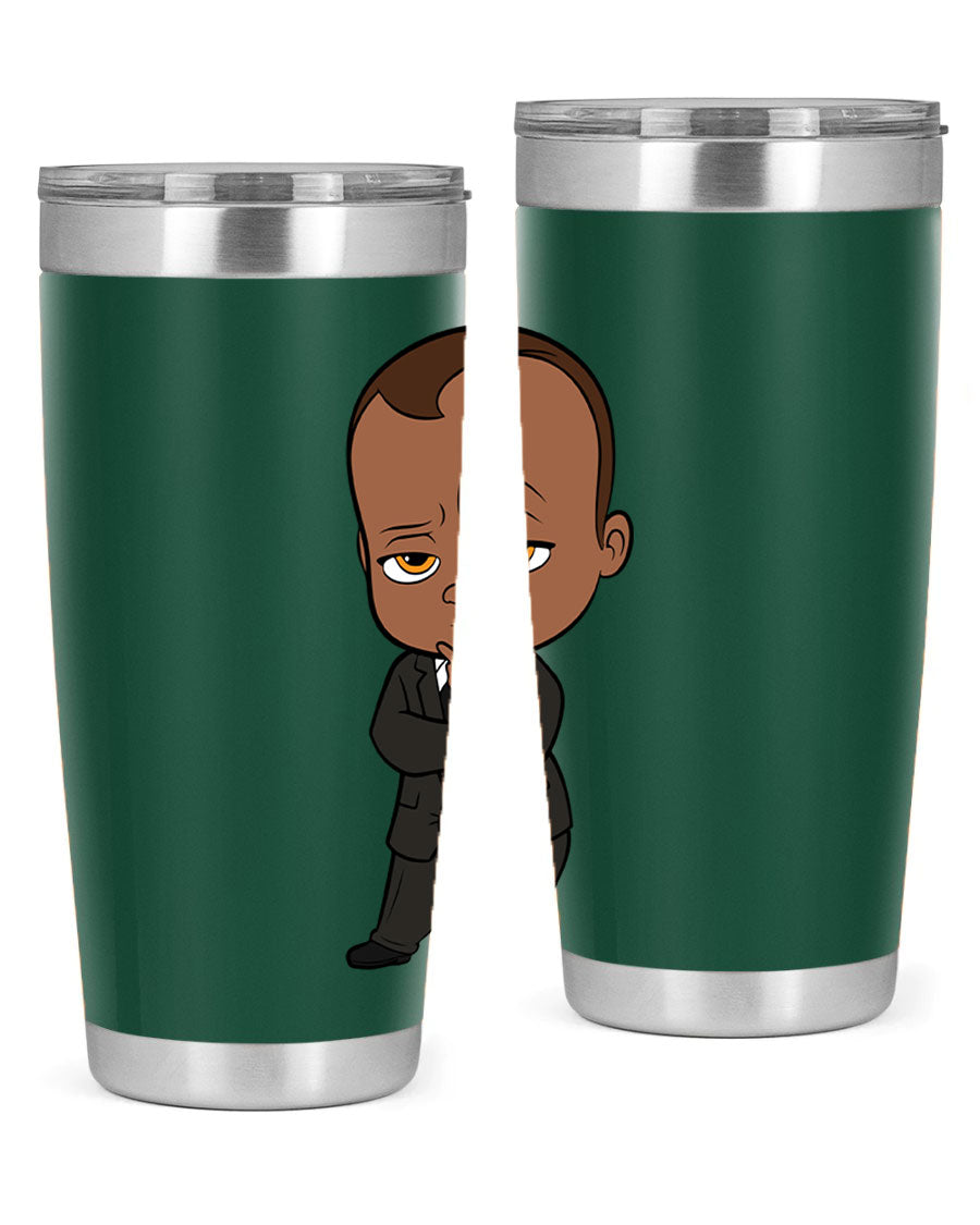 Black boy 9# tumbler in stainless steel with a sleek design, perfect for hot and cold beverages.