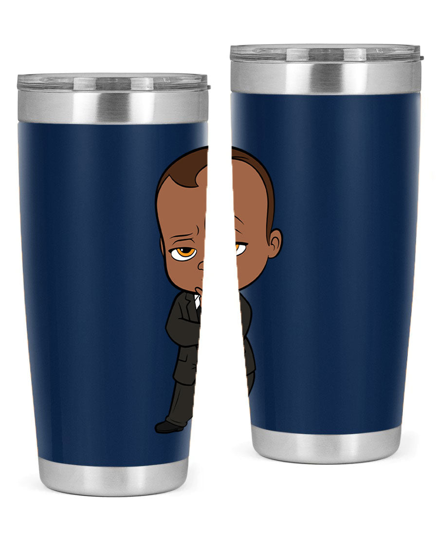 Black boy 9# tumbler in stainless steel with a sleek design, perfect for hot and cold beverages.