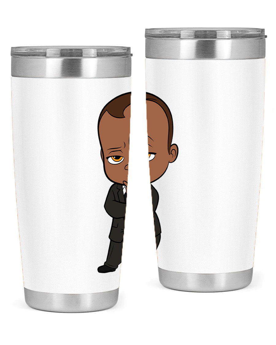 Black boy 9# tumbler in stainless steel with a sleek design, perfect for hot and cold beverages.